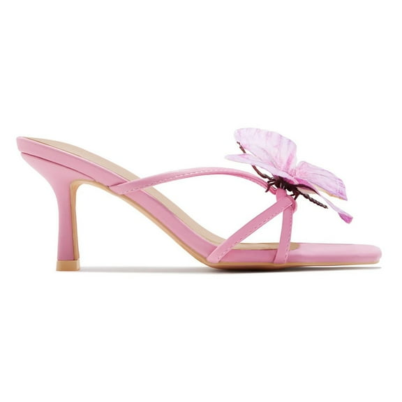 XYD Women Open Square Toe Colorful Butterfly Slide Sandals Slip on Mid Thin Heel Mules Chic Summer Beach Shoes Size 16 Pink