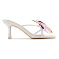 thumbnail image 1 of XYD Women Open Square Toe Colorful Butterfly Slide Sandals Slip on Mid Thin Heel Mules Chic Summer Beach Shoes Size 9 White, 1 of 4