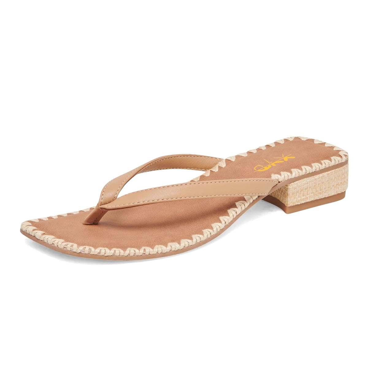  SLIPPER サイズ9 ベージュ XYD Women Open Square Toe Flip Flops Low Chunky Block Heel