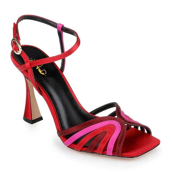 XYD Women Open Square Toe Multicolor Strappys Sandals Ankle Buckle Strappy Spool High Heels Fashion Evening Dress Shoes Size 11 Red