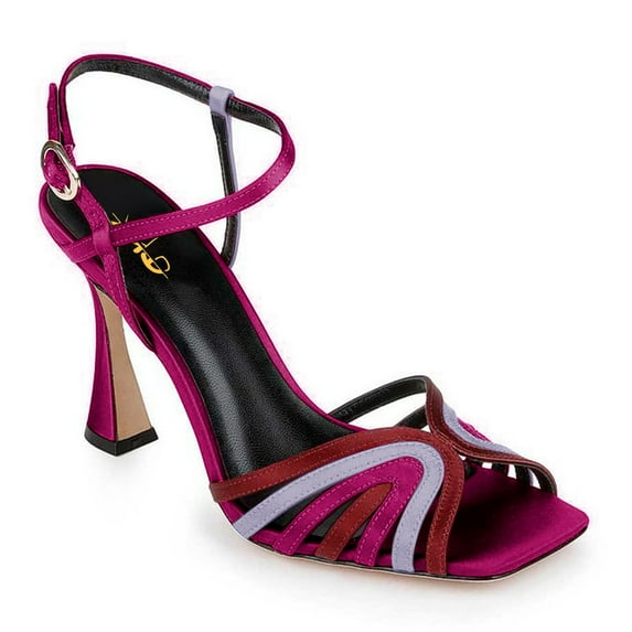 XYD Women Open Square Toe Multicolor Strappys Sandals Ankle Buckle Strappy Spool High Heels Fashion Evening Dress Shoes Size 7 Purple