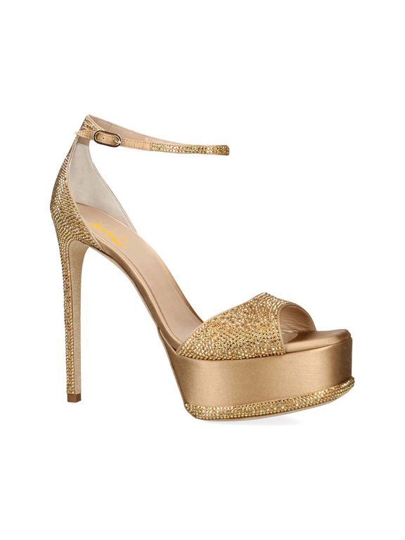 Women Open Square Toe Rhinestone Sandals Ankle Strap Platform Stiletto High Heels Bling Party Prom Shoes Size 12.5 Gold