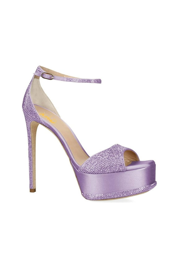 Women Open Square Toe Rhinestone Sandals Ankle Strap Platform Stiletto High Heels Bling Party Prom Shoes Size 9.5 Lavender