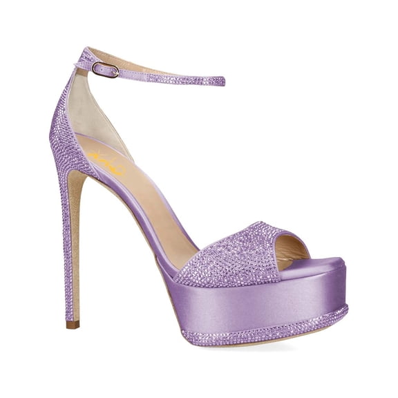 XYD Women Open Square Toe Rhinestone Sandals Ankle Strap Platform Stiletto High Heels Bling Party Prom Shoes Size 9 Lavender