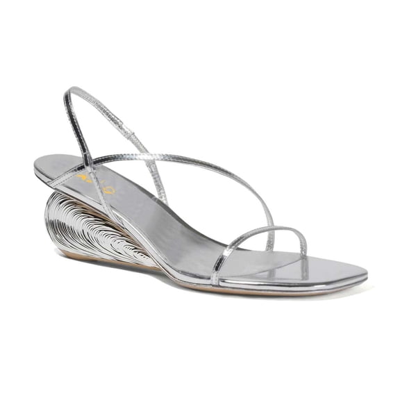 XYD Women Open Square Toe Shell Wedge Heels Thin Strap Elastic Heeled Sandals Fashion Evening Daily Dress Shoes Size 6 Silver