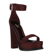 XYD Women Open Toe Block Chunky High Heels Ankle Buckle Strap Platform Sandals Fashion Party Events Shoes Size 4 Dark Red