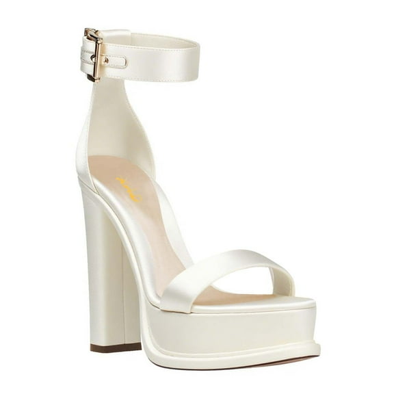 XYD Women Open Toe Block Chunky High Heels Ankle Buckle Strap Platform Sandals Fashion Party Events Shoes Size 5 White