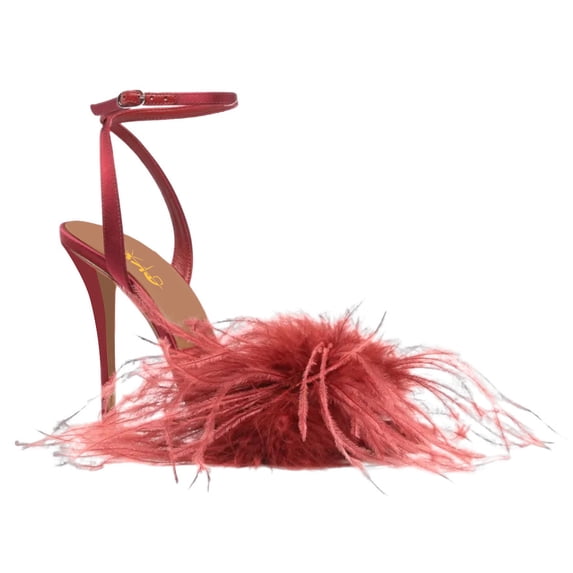 XYD Women Open Toe Feather Sandals Adjustable Strap Buckles High Stiletto Heels Wedding Party Summer Shoes Size 14.5 Red