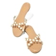 thumbnail image 1 of XYD Women Open Toe Pearls Petal Slide Sandals Transparent Cross Strap Slip on Flats Summer Beach Backless Shoes Size 6.5 Nude, 1 of 1