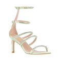 thumbnail image 1 of XYD Women Open Toe Strappy Sandals with Rhinestones Double Buckle Studded Low Heels Blinging Wedding Prom Shoes Size 7 Pale Green, 1 of 4