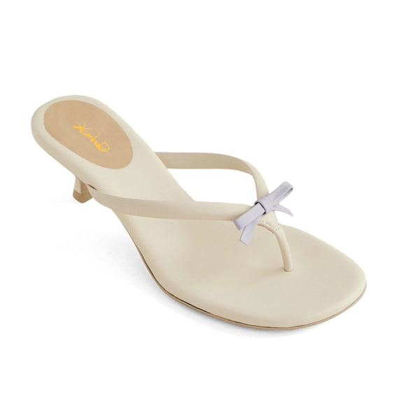 XYD Women Open Toe Thong Sandals Bowknot Slip on Kitten Heels Comfortable Party Daily Flip Flops Shoes Size 10 Ivory