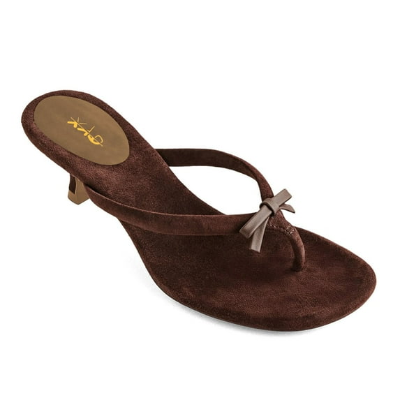 XYD Women Open Toe Thong Sandals Bowknot Slip on Kitten Heels Comfortable Party Daily Flip Flops Shoes Size 5.5 Espresso
