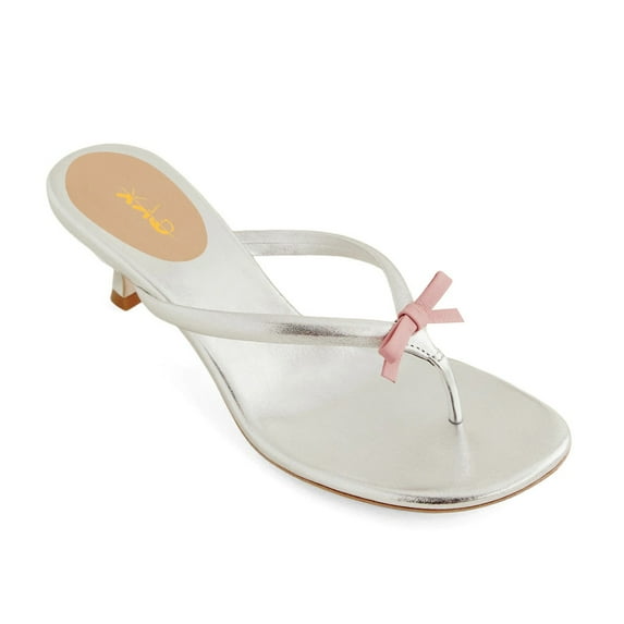 XYD Women Open Toe Thong Sandals Bowknot Slip on Kitten Heels Comfortable Party Daily Flip Flops Shoes Size 5.5 Silver