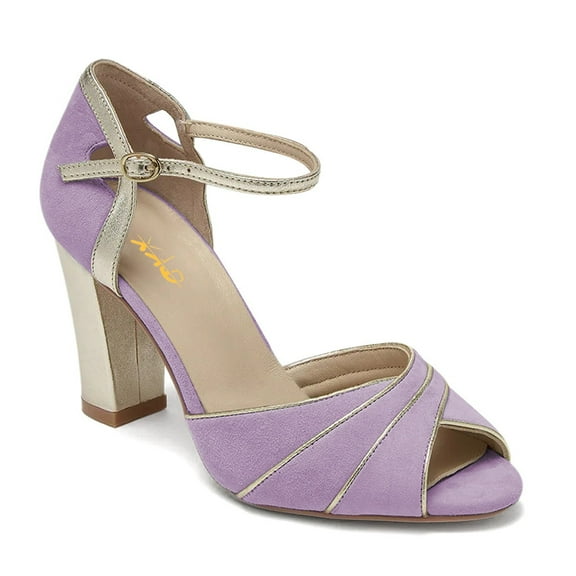XYD Women Peep Round Toe Block Heel Sandals D'Orsay Ankle Strap Pumps Elegant Party Dance Shoes Size 7 Purple