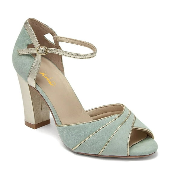 XYD Women Peep Round Toe Block Heel Sandals D'Orsay Ankle Strap Pumps Elegant Party Dance Shoes Size 8.5 Aquamarine