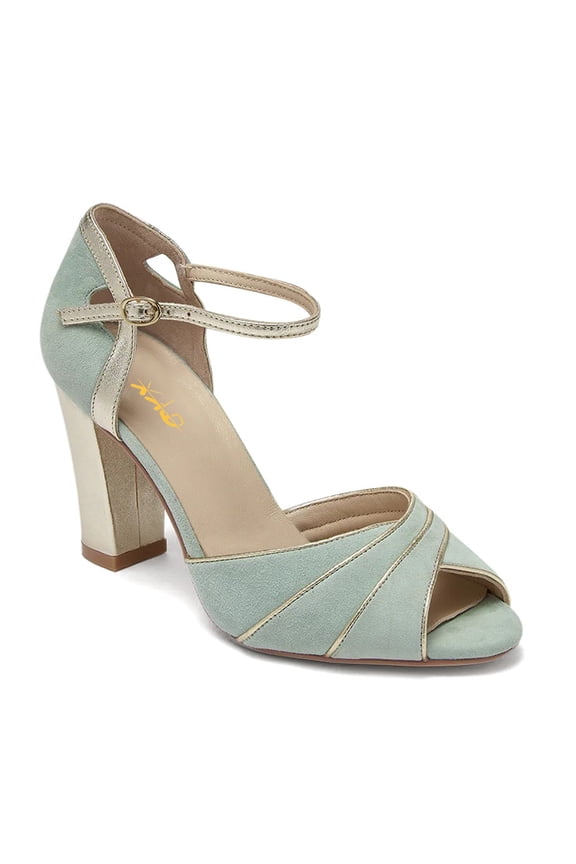 Women Peep Round Toe Block Heel Sandals D'Orsay Ankle Strap Pumps Elegant Party Dance Shoes Size 8.5 Aquamarine