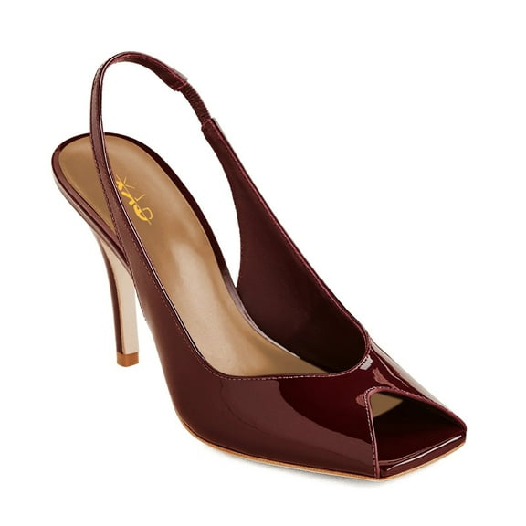 XYD Women Peep Square Toe Slingback Heels Elastic Backstrap Stiletto Heel Sandals Sexy Party Dressy Summer Shoes Size 7 Dark Red