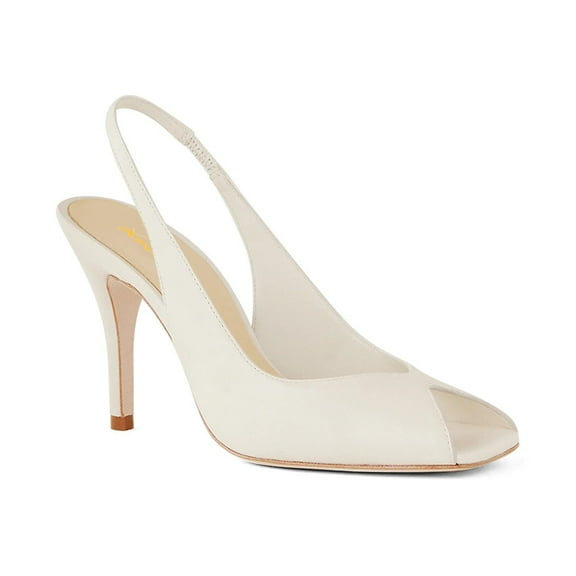 XYD Women Peep Square Toe Slingback Heels Elastic Backstrap Stiletto Heel Sandals Sexy Party Dressy Summer Shoes Size 8 Ivory