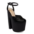 thumbnail image 1 of XYD Women Peep Toe Cutout Chunky High Heels Ankle Buckle Strap Platform Ruched Sandals Sexy Prom Evening Shoes Size 14.5 Black, 1 of 4