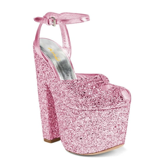 XYD Women Peep Toe Cutout Chunky High Heels Ankle Buckle Strap Platform Ruched Sandals Sexy Prom Evening Shoes Size 7 Pink