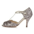 thumbnail image 1 of XYD Women Peep Toe T-Strap Butterfly Shaped Sandals Mid Heels Bridal Fancy Ballroom Pumps Shoes Size 6.5 Champagne Glitter, 1 of 4