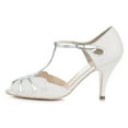 thumbnail image 1 of XYD Women Peep Toe T-Strap Butterfly Shaped Sandals Mid Heels Bridal Fancy Ballroom Pumps Shoes Size 6 White, 1 of 4