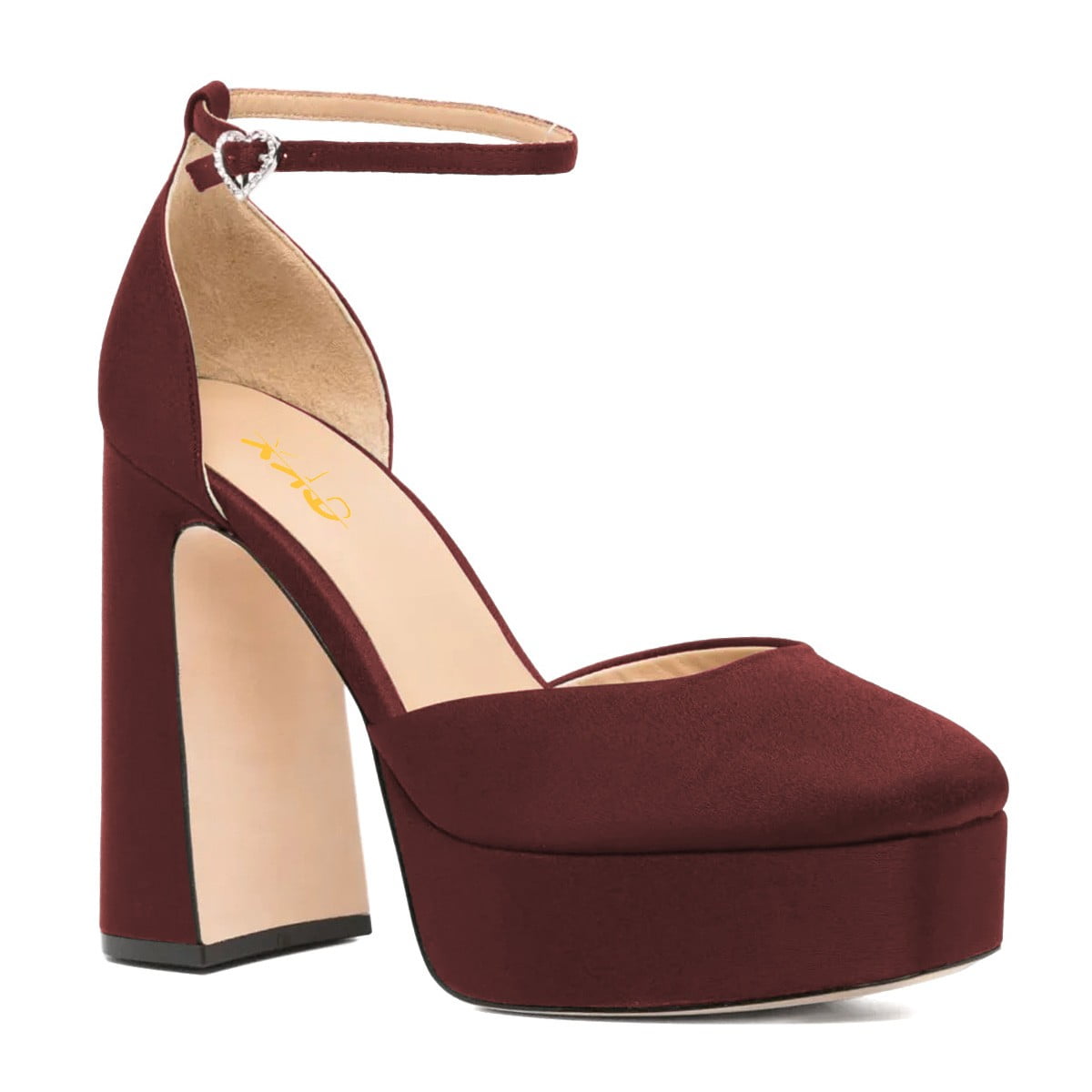 XYD Women Platform Thick Block High Heels Square Toe Ankle Strap D