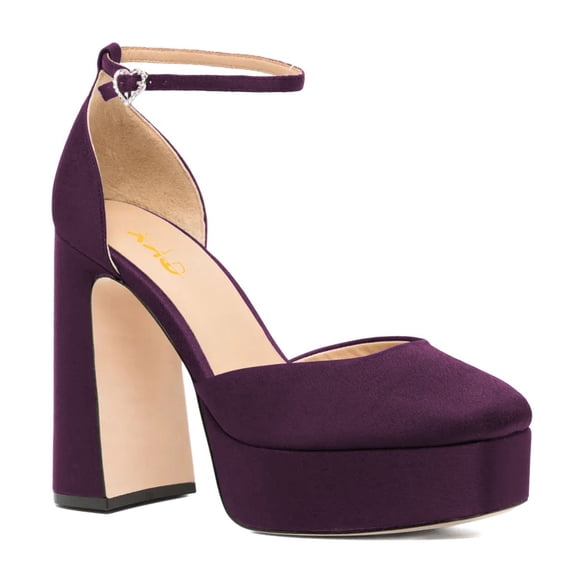 XYD Women Platform Thick Block High Heels Square Toe Ankle Strap D'orsay Pumps Party Date Dress Shoes Size 7.5 Purple
