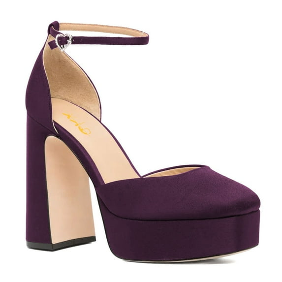 XYD Women Platform Thick Block High Heels Square Toe Ankle Strap D'orsay Pumps Party Date Dress Shoes Size 7 Purple
