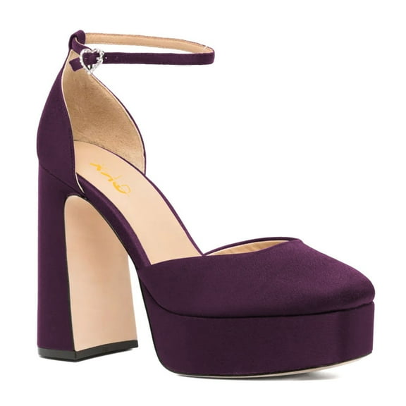 XYD Women Platform Thick Block High Heels Square Toe Ankle Strap D'orsay Pumps Party Date Dress Shoes Size 8 Purple