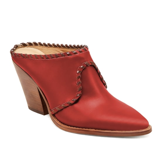 XYD Women Pointed Close Toe Slip-on Clog Mules Braided Trim Chunky Block Heel Slide Casual Dressy Shoes Size 7 Red
