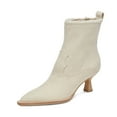 thumbnail image 1 of XYD Women Pointed Closed Toe Side Zipper Denim Boots Kitten Low Heels Ankle Booties Dress Casual Party Shoes Size 15 White, 1 of 1