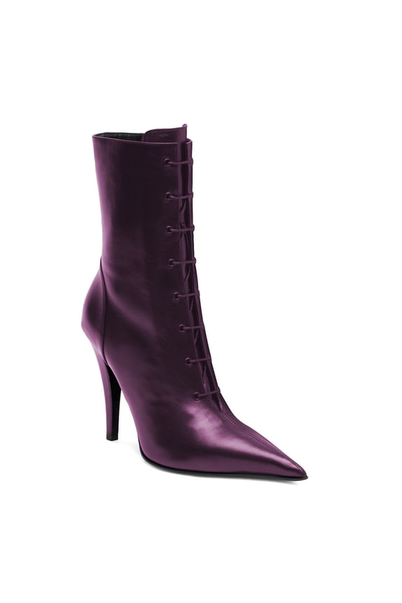 Women Pointed Toe Ankle Boots Stiletto Heels Lace-up Events Office Booties Shoes Size 4 Purple