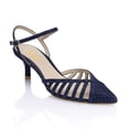 thumbnail image 1 of XYD Women Pointed Toe Caged Straps Pumps Ankle Strap Low Kitten Heels Chic Dating Work Sandals Shoes Size 15.5 Navy, 1 of 4