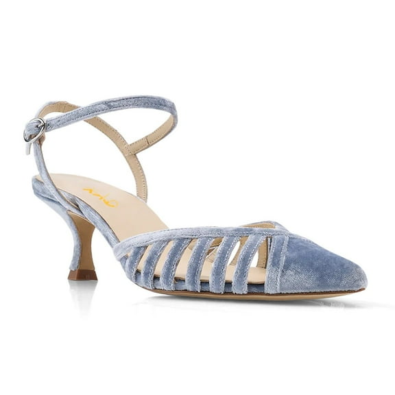 XYD Women Pointed Toe Caged Straps Pumps Ankle Strap Low Kitten Heels Chic Dating Work Sandals Shoes Size 5 Light Blue