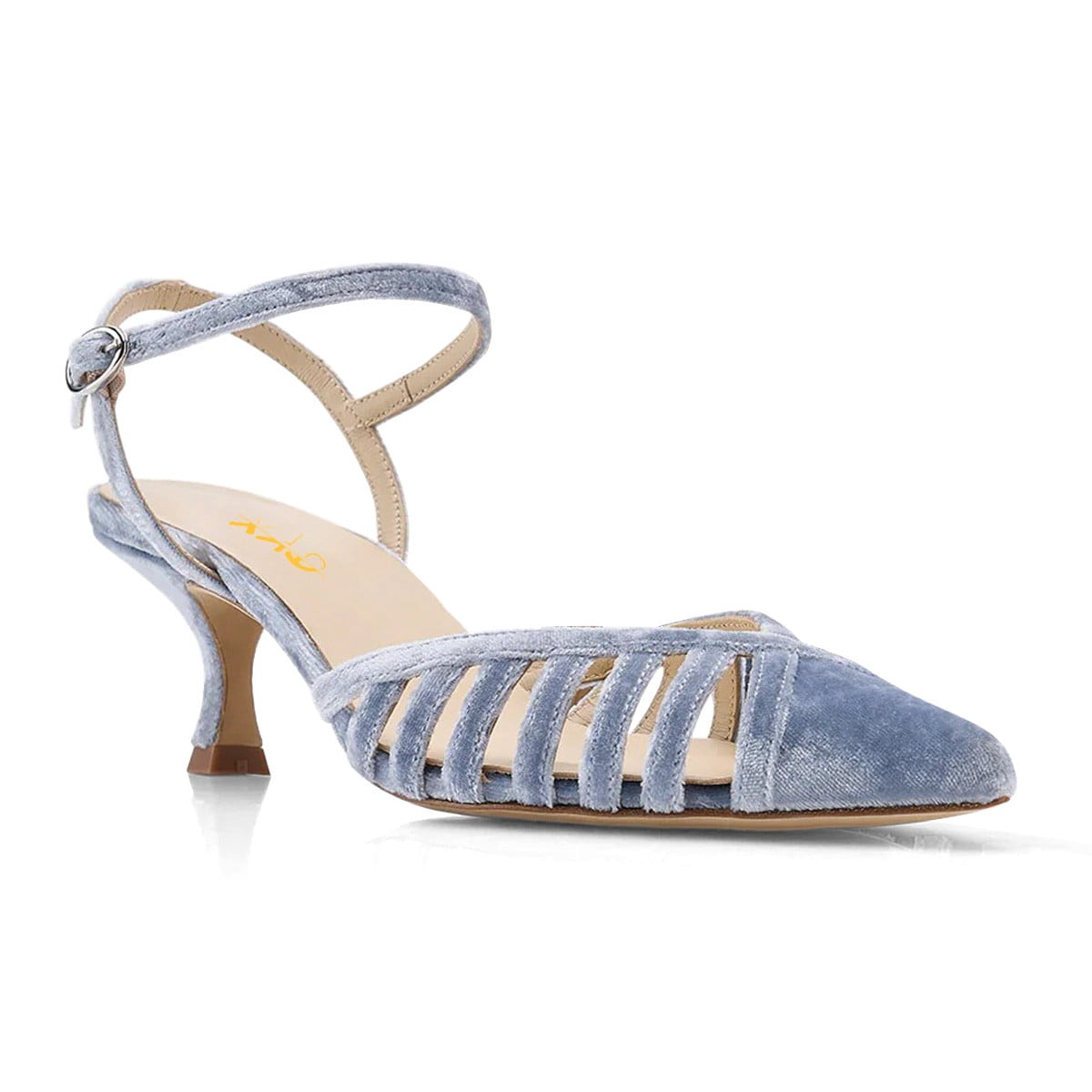 XYD Women Pointed Toe Caged Straps Pumps Ankle Strap Low Kitten Heels ...