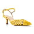 thumbnail image 1 of XYD Women Pointed Toe Caged Straps Pumps Ankle Strap Low Kitten Heels Chic Dating Work Sandals Shoes Size 7 Yellow, 1 of 4