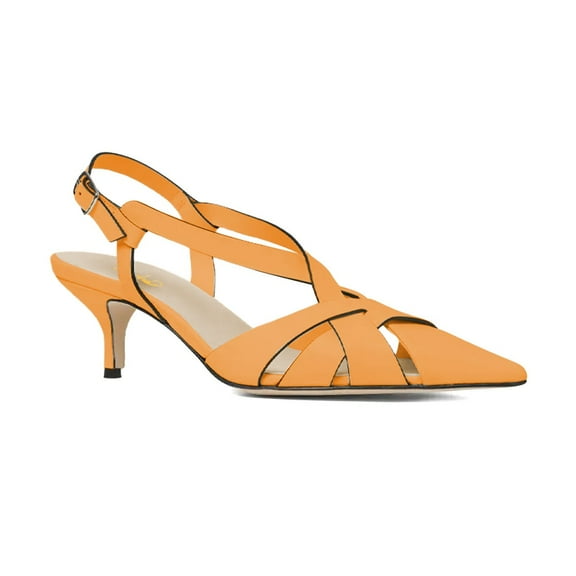 XYD Women Pointed Toe Cutout Slingback Pumps Crisscross Strap Kitten Heel Office Lady Dress Shoes Size 7 Orange