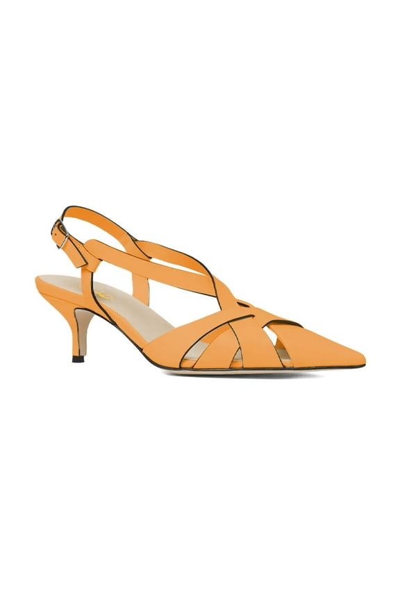 Women Pointed Toe Cutout Slingback Pumps Crisscross Strap Kitten Heel Office Lady Dress Shoes Size 8 Orange