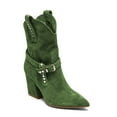 thumbnail image 1 of XYD Women Pointed Toe Mid Calf Cowboy Boots Metal Buckled Mid Chunky Heels Comfortable Party Work Pull on Booties Size 6 Green, 1 of 4