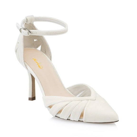 XYD Women Pointed Toe Pumps Mid Heels Cut-outs Ankle Strap D'Orsay Evenings Weddings Shoes Size 11.5 White