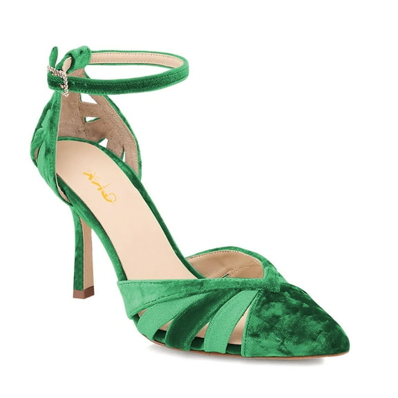 XYD Women Pointed Toe Pumps Mid Heels Cut-outs Ankle Strap D'Orsay Evenings Weddings Shoes Size 5 Green