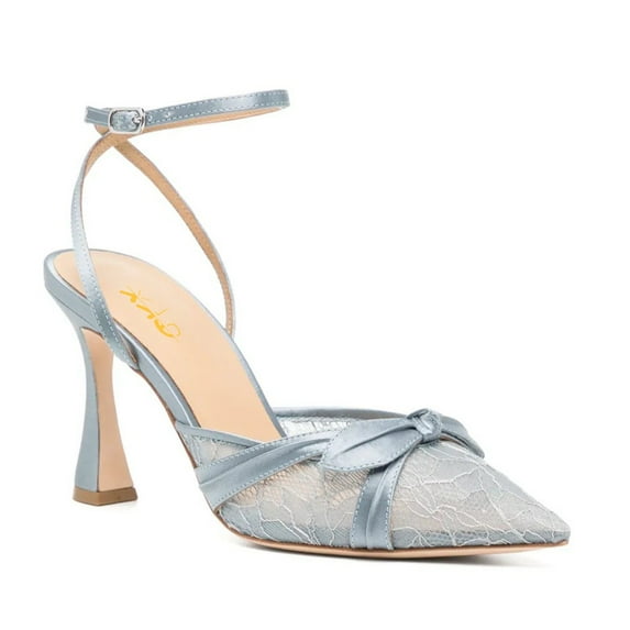 XYD Women Pointy Toe Bowknot Slingback Pumps Lace Ankle Strap High Heels Elegant Wedding Dressy Sandal Shoes Size 10 Light Blue