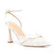 thumbnail image 1 of XYD Women Pointy Toe Bowknot Slingback Pumps Lace Ankle Strap High Heels Elegant Wedding Dressy Sandal Shoes Size 12.5 White, 1 of 4