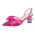 thumbnail image 1 of XYD Women Pointy Toe Slingback Pumps Satin Bowknot Chunky Low Heel Sandals Crystals Dress Wedding Shoes Size 15.5 Pink, 1 of 4