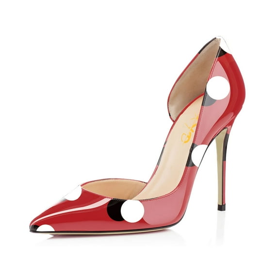 XYD Women Polka Dots D'Orsay Pumps Pointed Toe Stiletto High Heels Slip-on Fashion Club Party Shoes Size 9 Red
