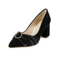thumbnail image 1 of XYD Women Retro Circular Ring Velvet Pumps Block Mid Heels Pointy Close Toe Slip On Wedding Event Shoes Size 14.5 Black, 1 of 4