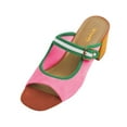 thumbnail image 1 of XYD Women Retro Multicolor Square Open Toe Sandals Block Low Heel Mules Buckled Strap Slip On Fashion Shoes Size 16 Pink, 1 of 4