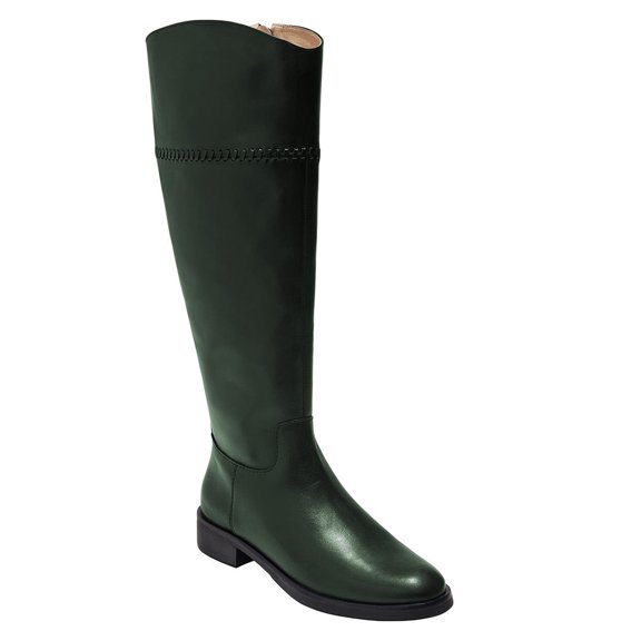 XYD Women Retro Round Toe Flats Knight Boots Side Zips Low Heels Knee High Booties Versatile Dress Daily Shoes Size 10 Green