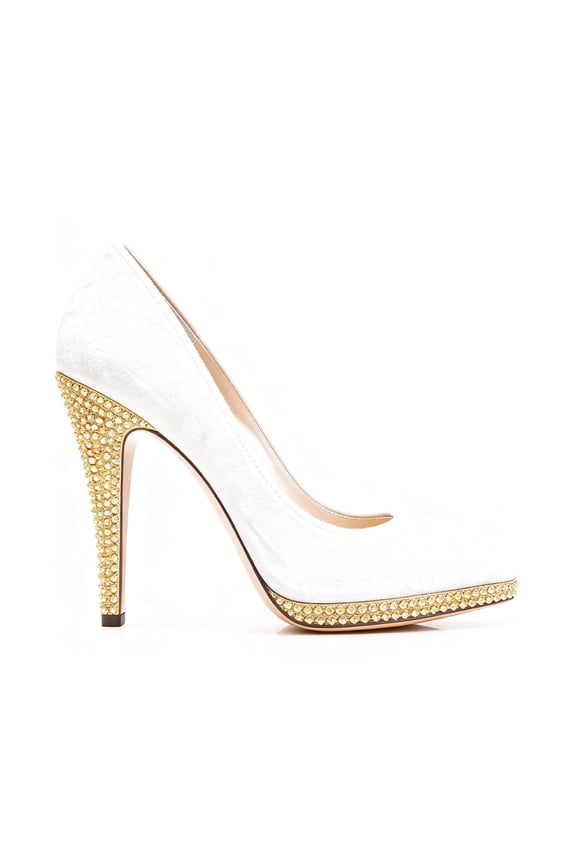 Women Rhinestone Crystals Platform Slip-on Pumps Pointed Toe Stiletto Heels Elegant Formal Evening Shoes Size 7 White